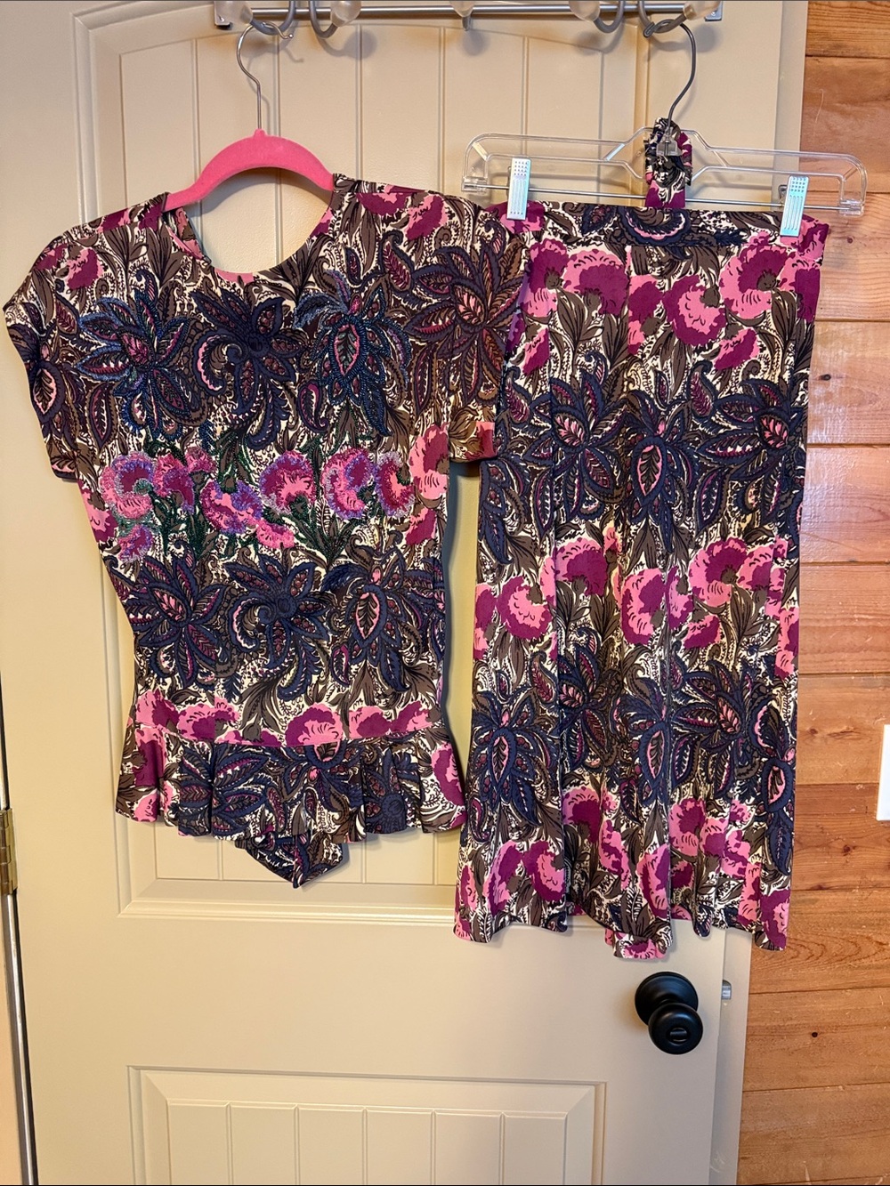 Two-Piece Floral Set in Pink, Navy & Green